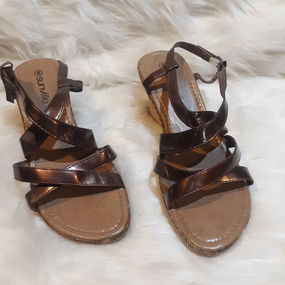 Copper Bronze Wedges Strappy Patent 8 - Picture 1 of 11